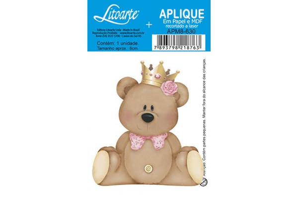 APLIQUE LITOARTE EM PAPEL E MDF ALT 08CM PRINCESA URSA